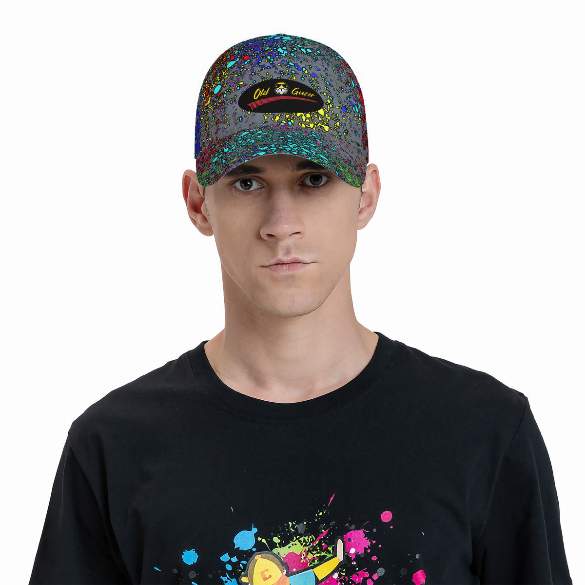 Old Geezer Splatter Curved Brim Baseball Cap (AOP)