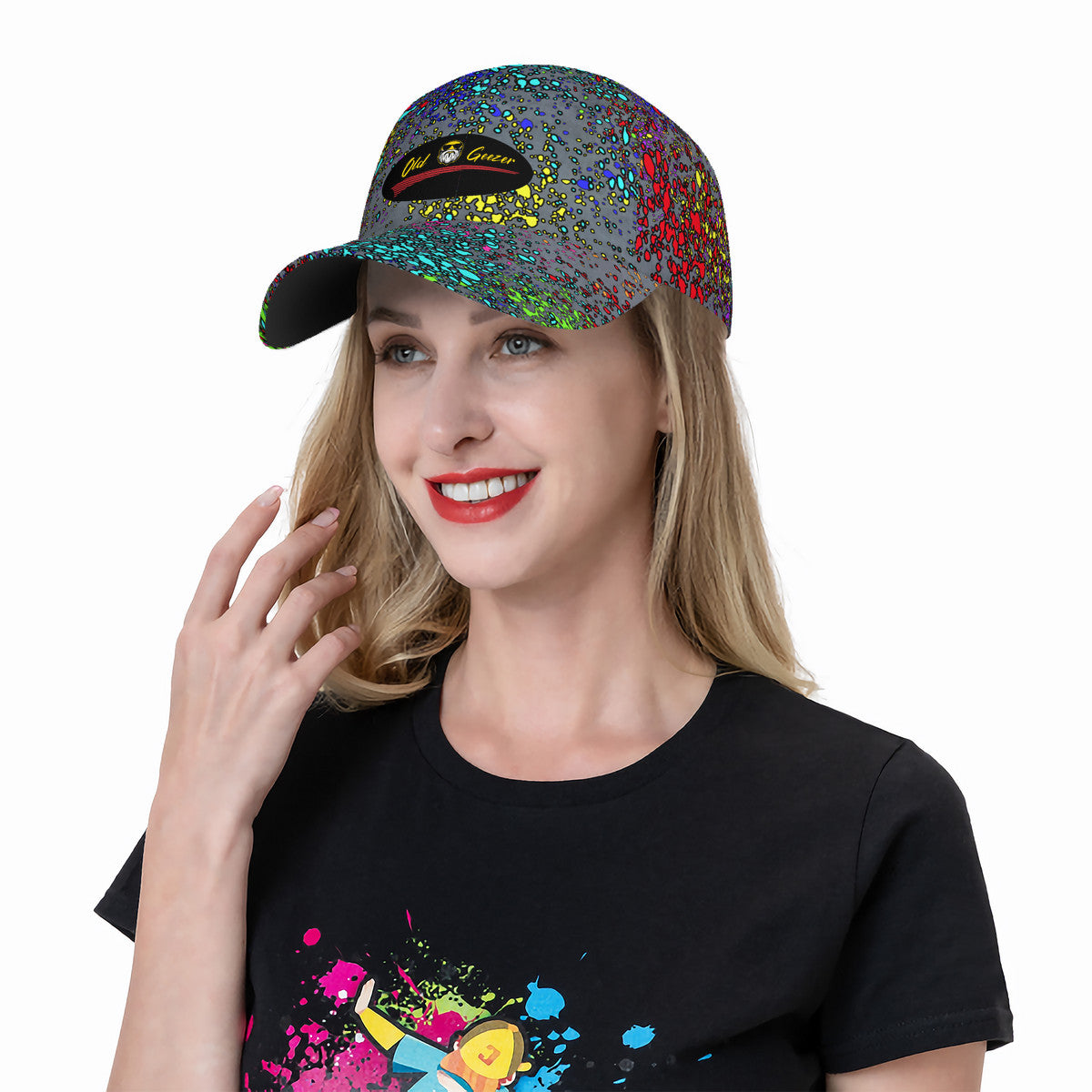 Old Geezer Splatter Curved Brim Baseball Cap (AOP)