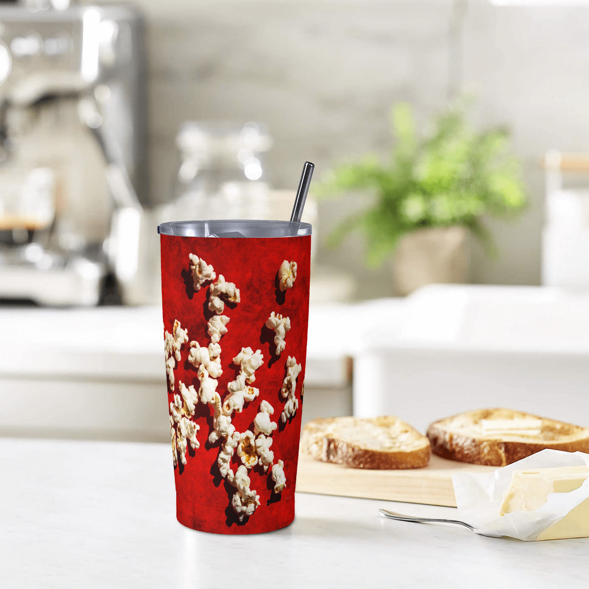 Popcorn on Red 20oz Stainless Steel Straw Lid Cup