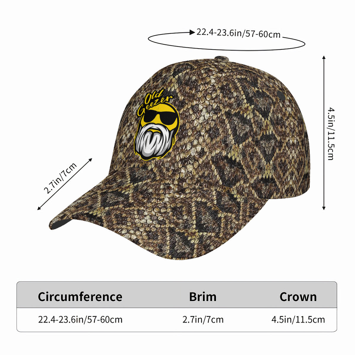 Old Geezer Logo Rattler Curved Brim Baseball Cap (AOP)
