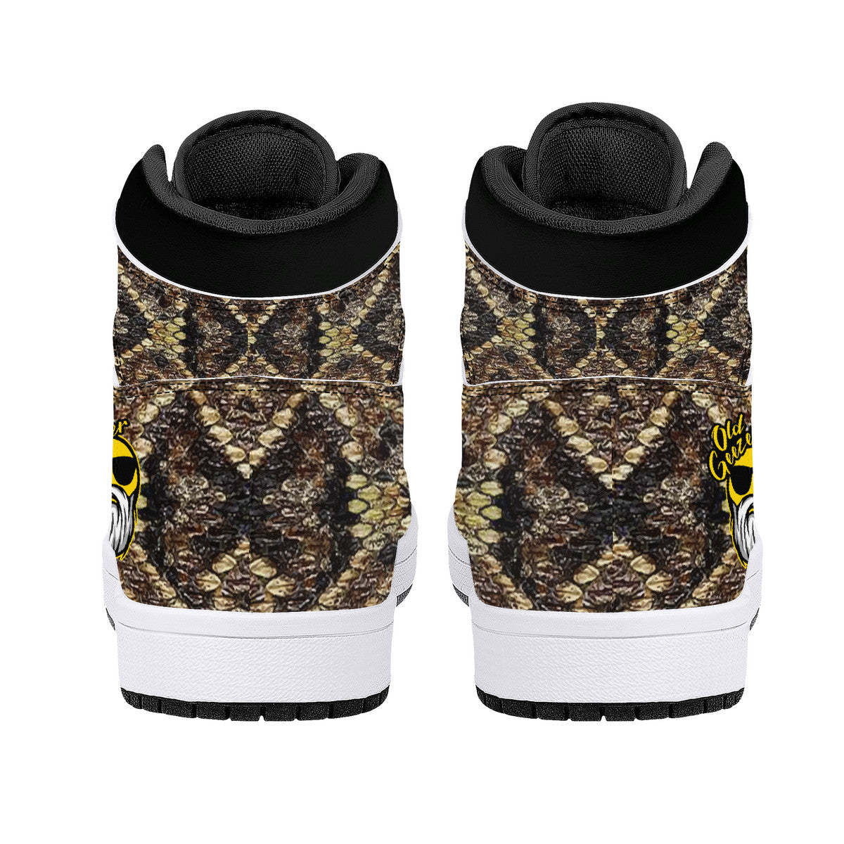 Old Geezer Rattler Skin Pattern High-Top Synthetic Leather Sneakers - Black