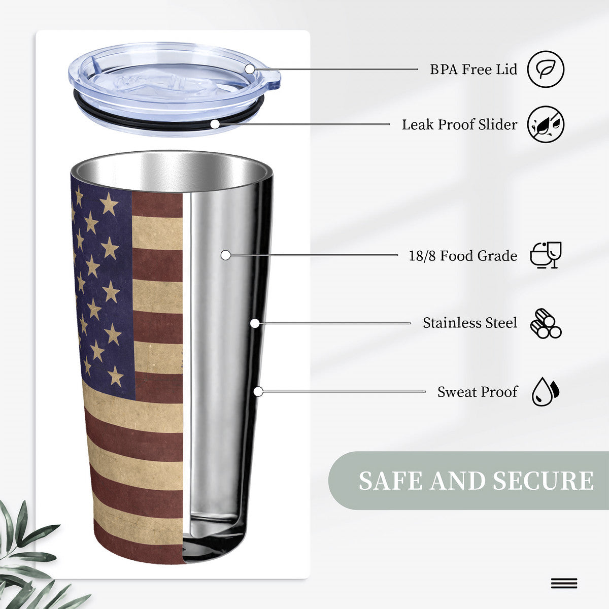Old Geezer American Flag 20oz Stainless Steel Straw Lid Cup