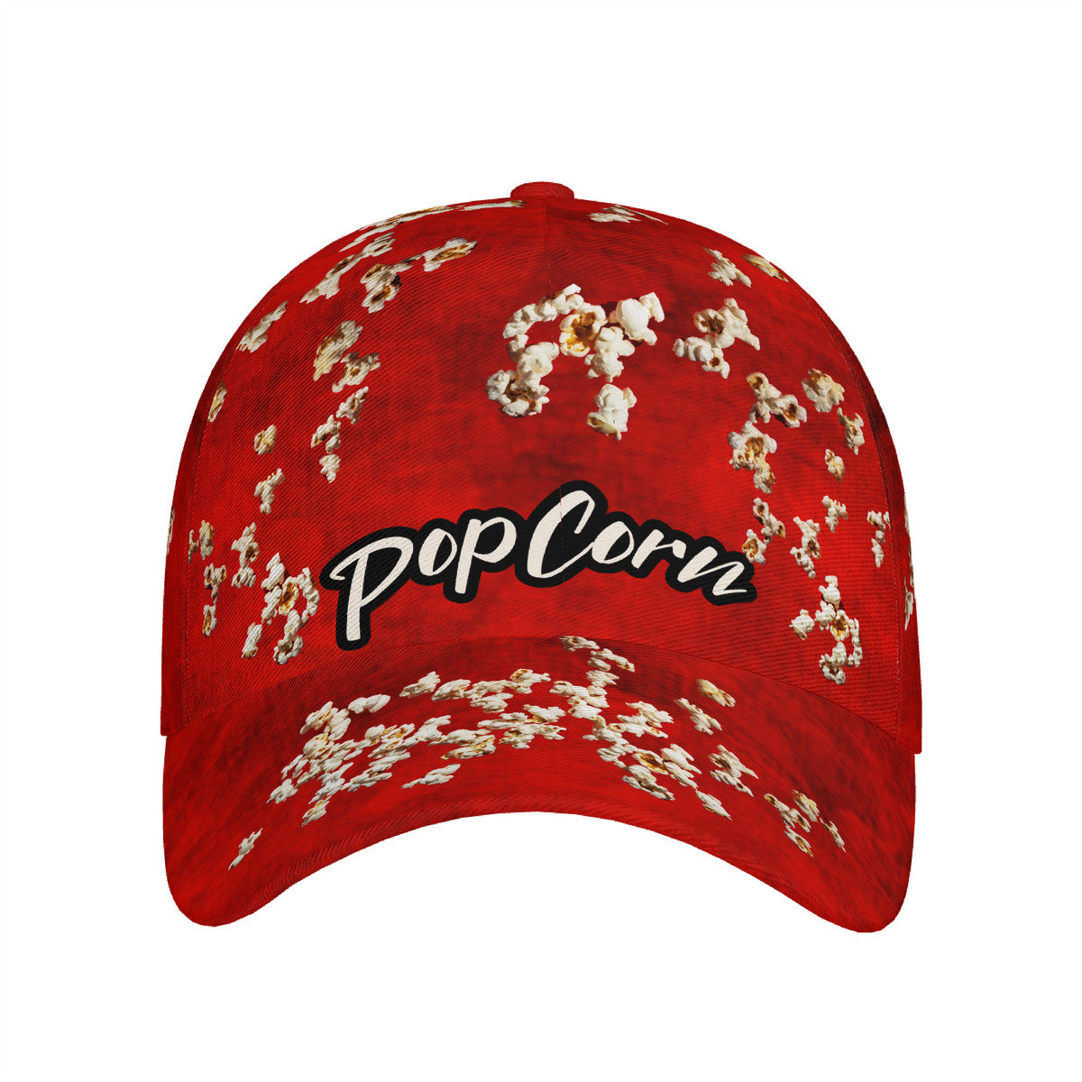 Popcorn Red Curved Brim Baseball Cap (AOP)
