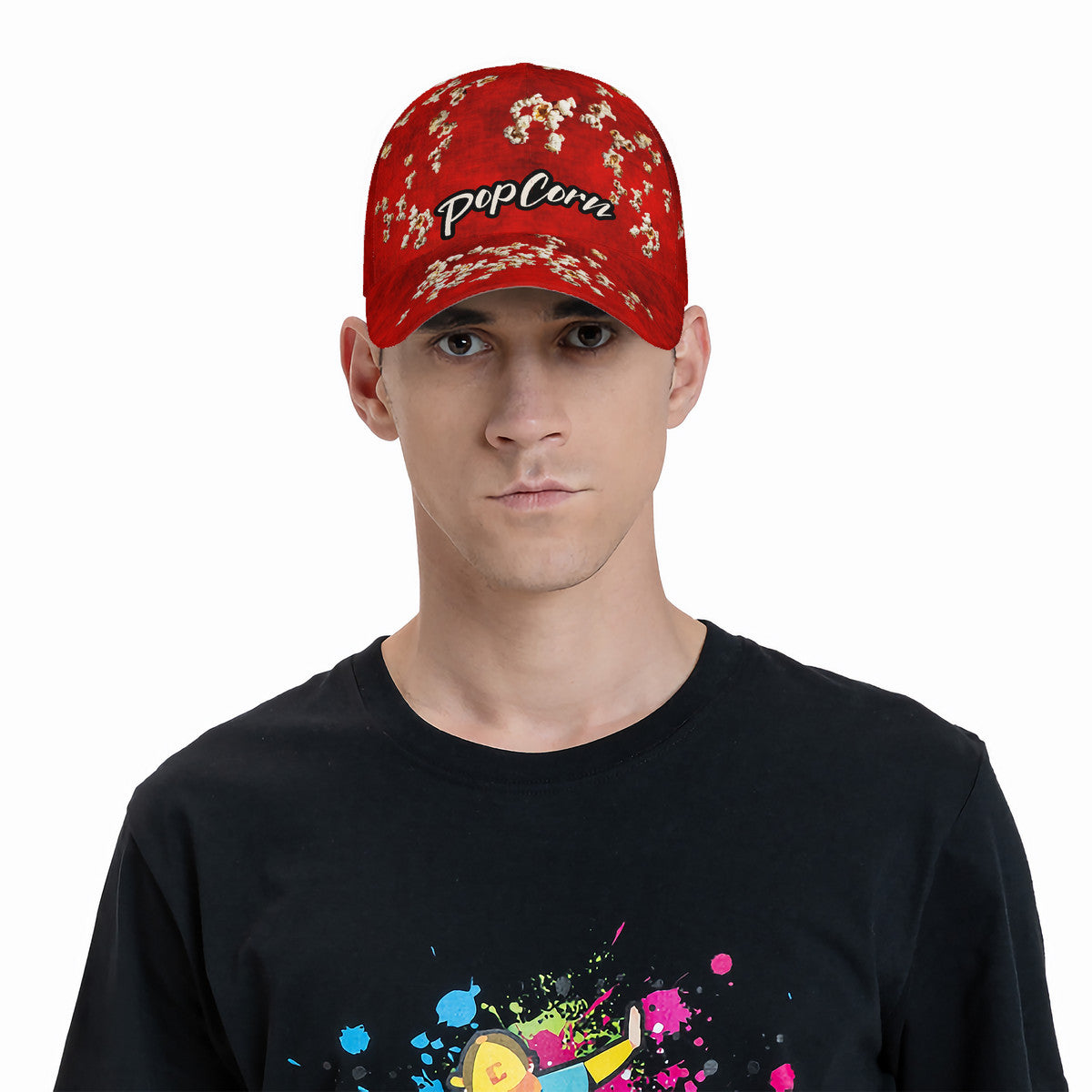 Popcorn Red Curved Brim Baseball Cap (AOP)
