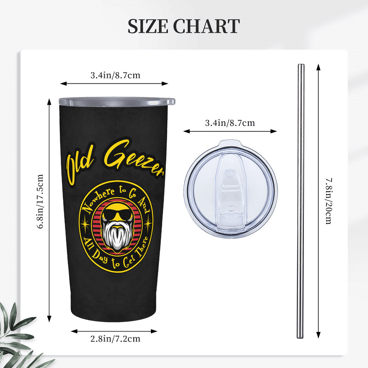Old Geezer Nowhere to go Black 20oz Stainless Steel Straw Lid Cup