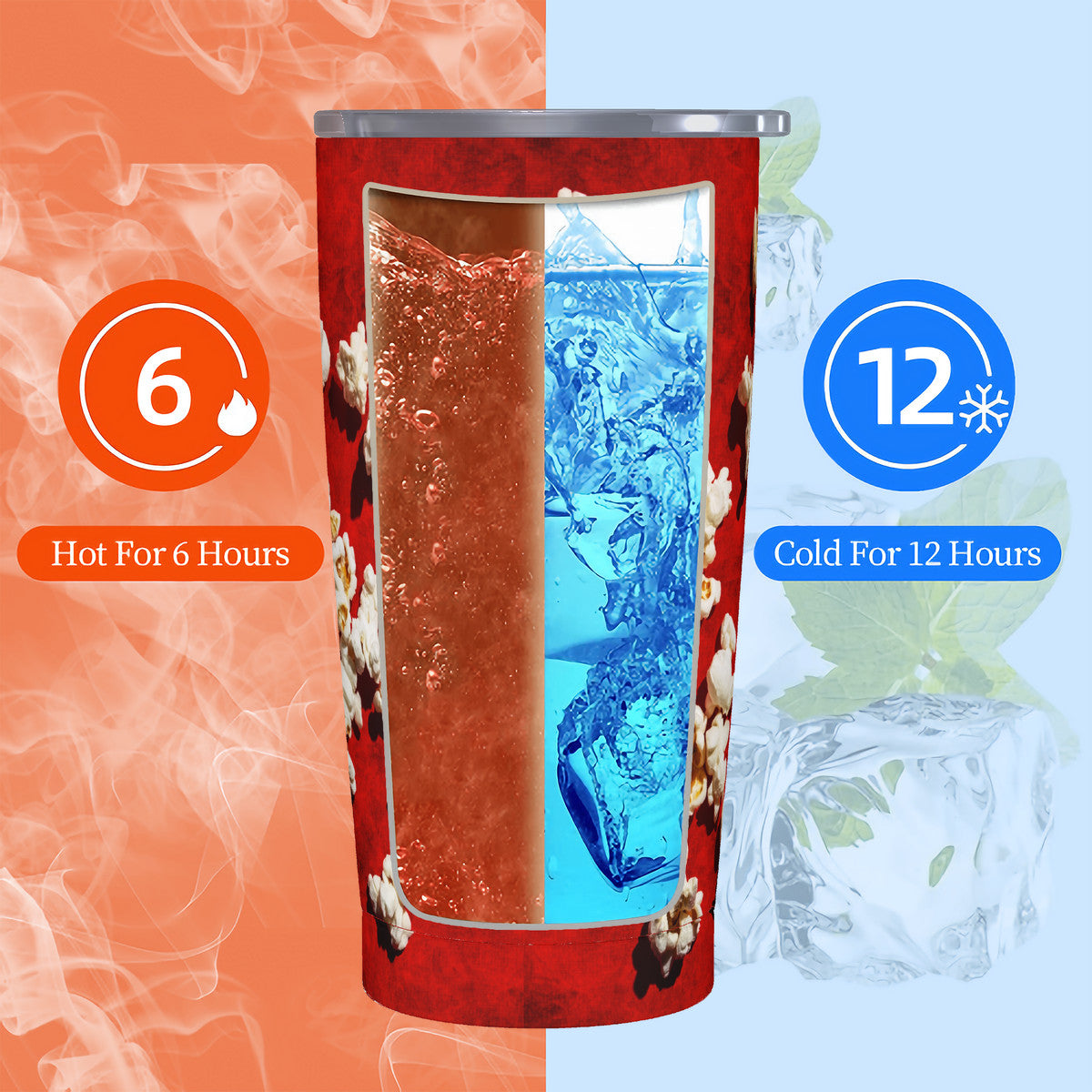 Popcorn on Red 20oz Stainless Steel Straw Lid Cup