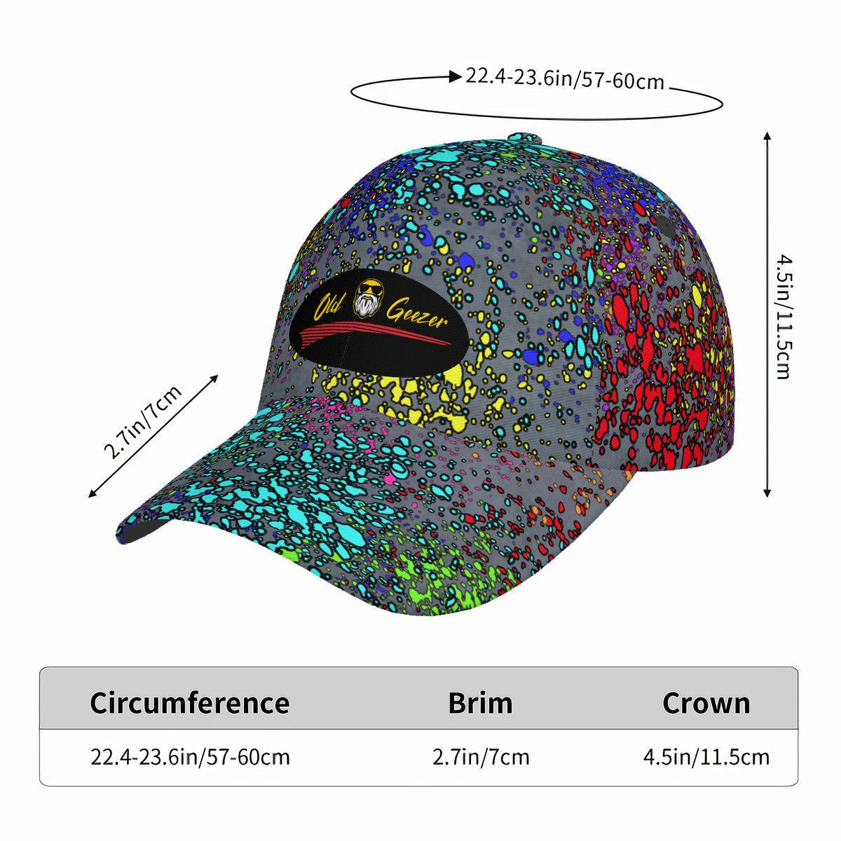 Old Geezer Splatter Curved Brim Baseball Cap (AOP)