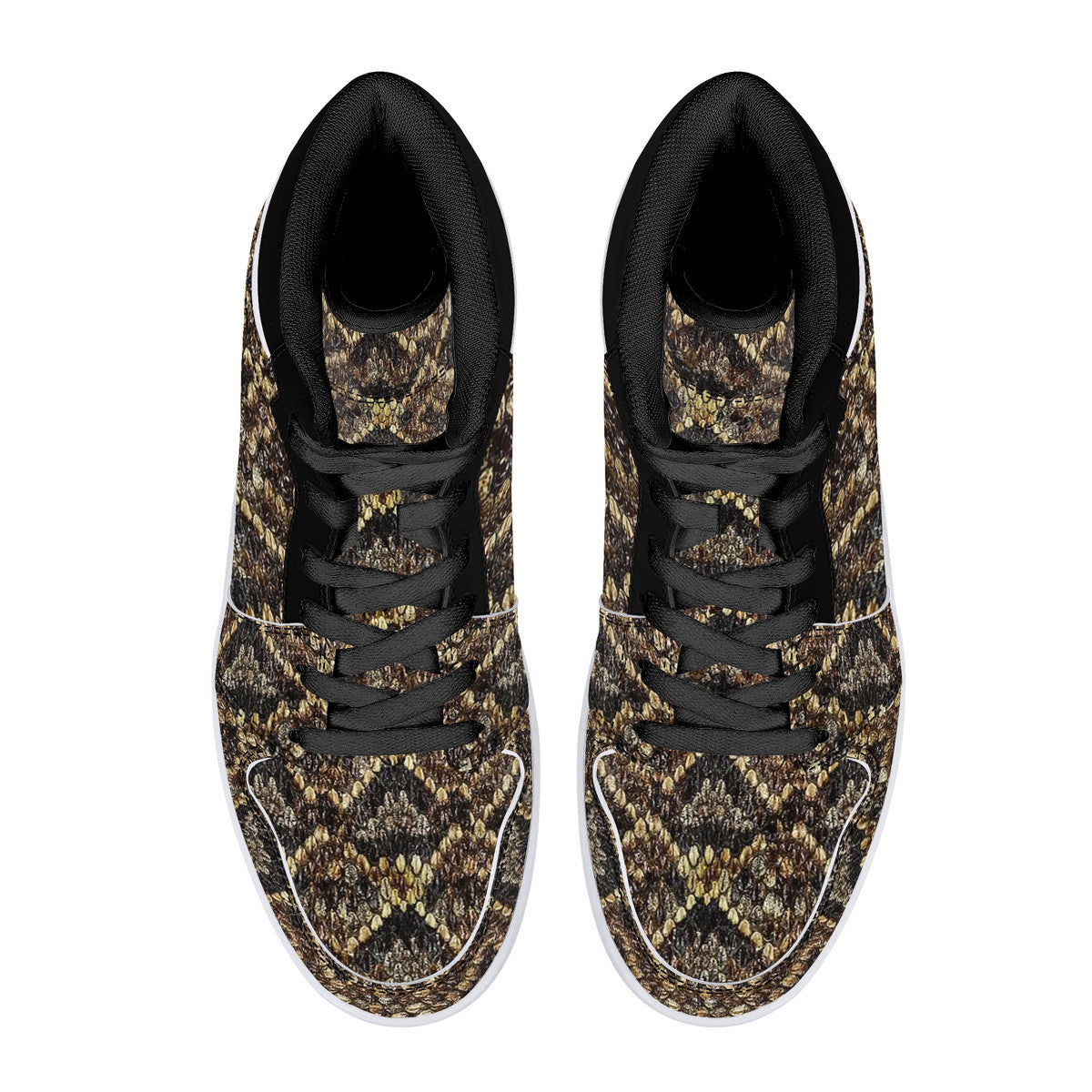 Old Geezer Rattler Skin Pattern High-Top Synthetic Leather Sneakers - Black