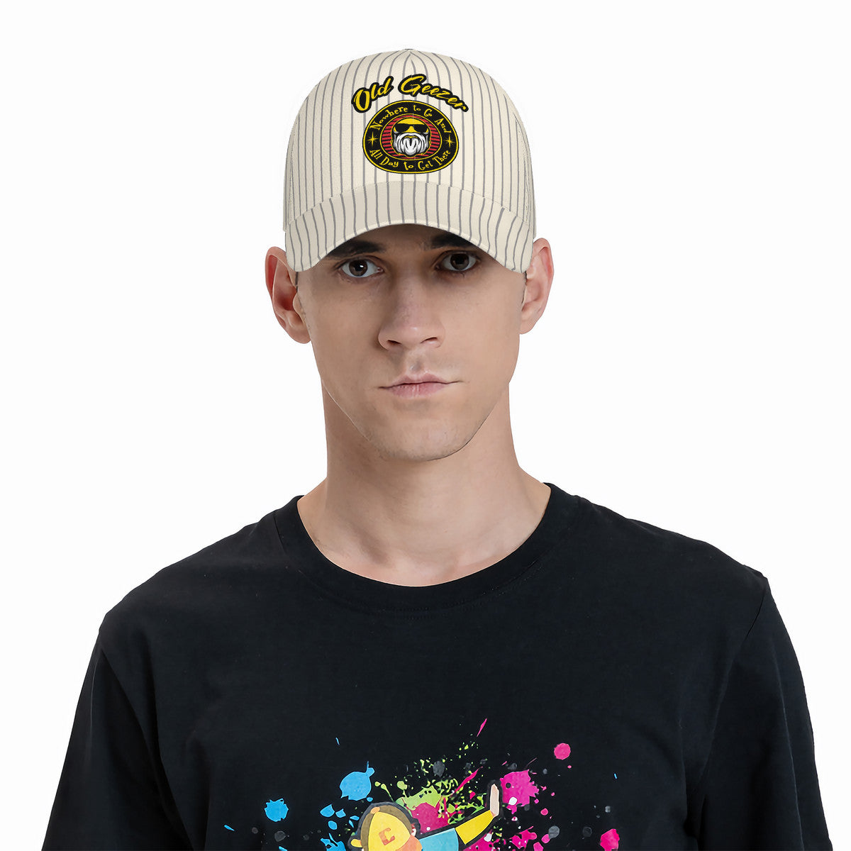 Old Geezer Nowhere to go Stripe Curved Brim Baseball Cap (AOP)