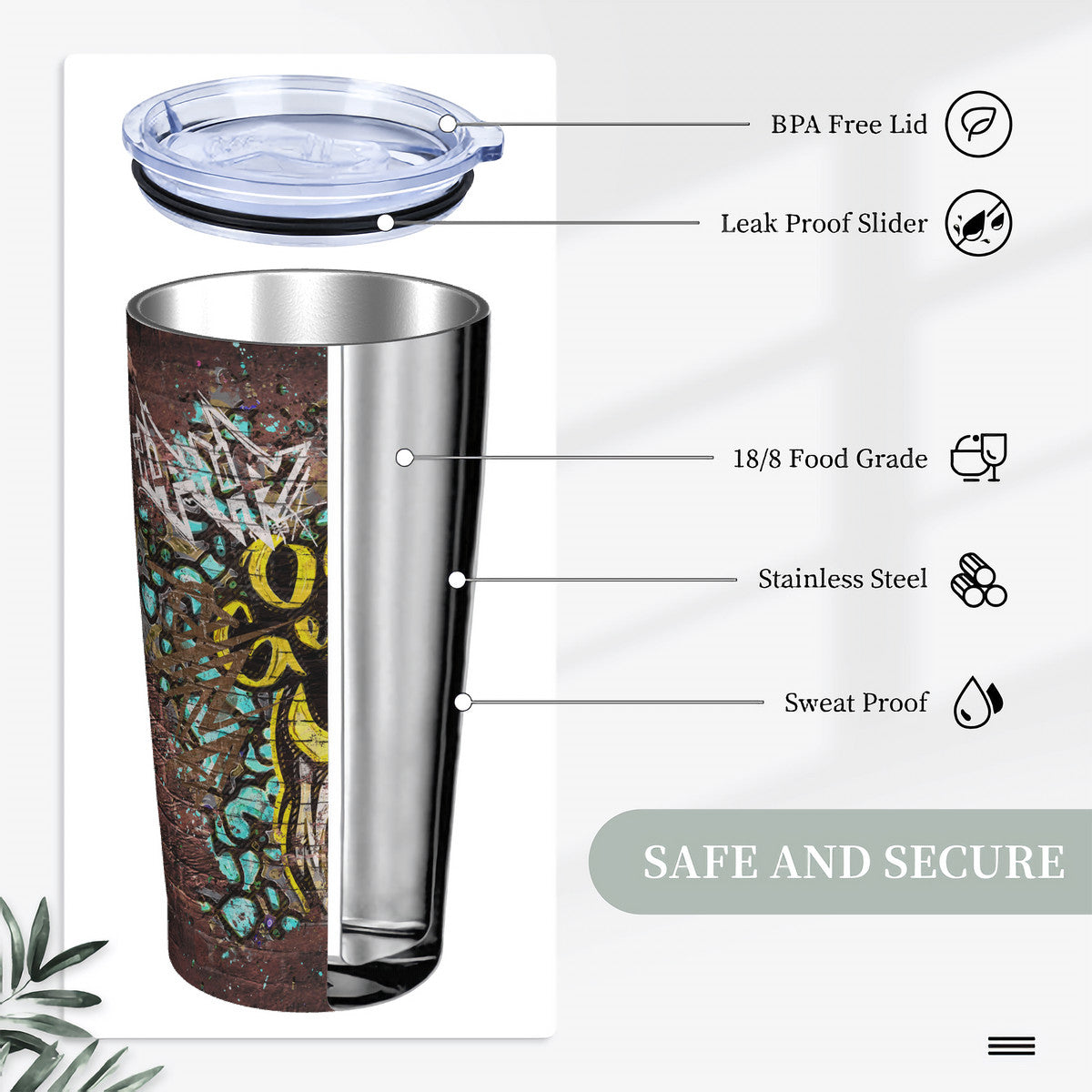 Old Geezer Graffiti Wall 20oz Stainless Steel Straw Lid Cup