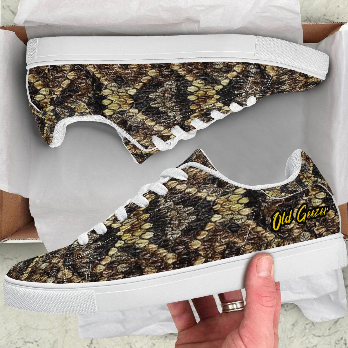 Old Geezer Rattler Low-Top Synthetic Leather Sneakers - White
