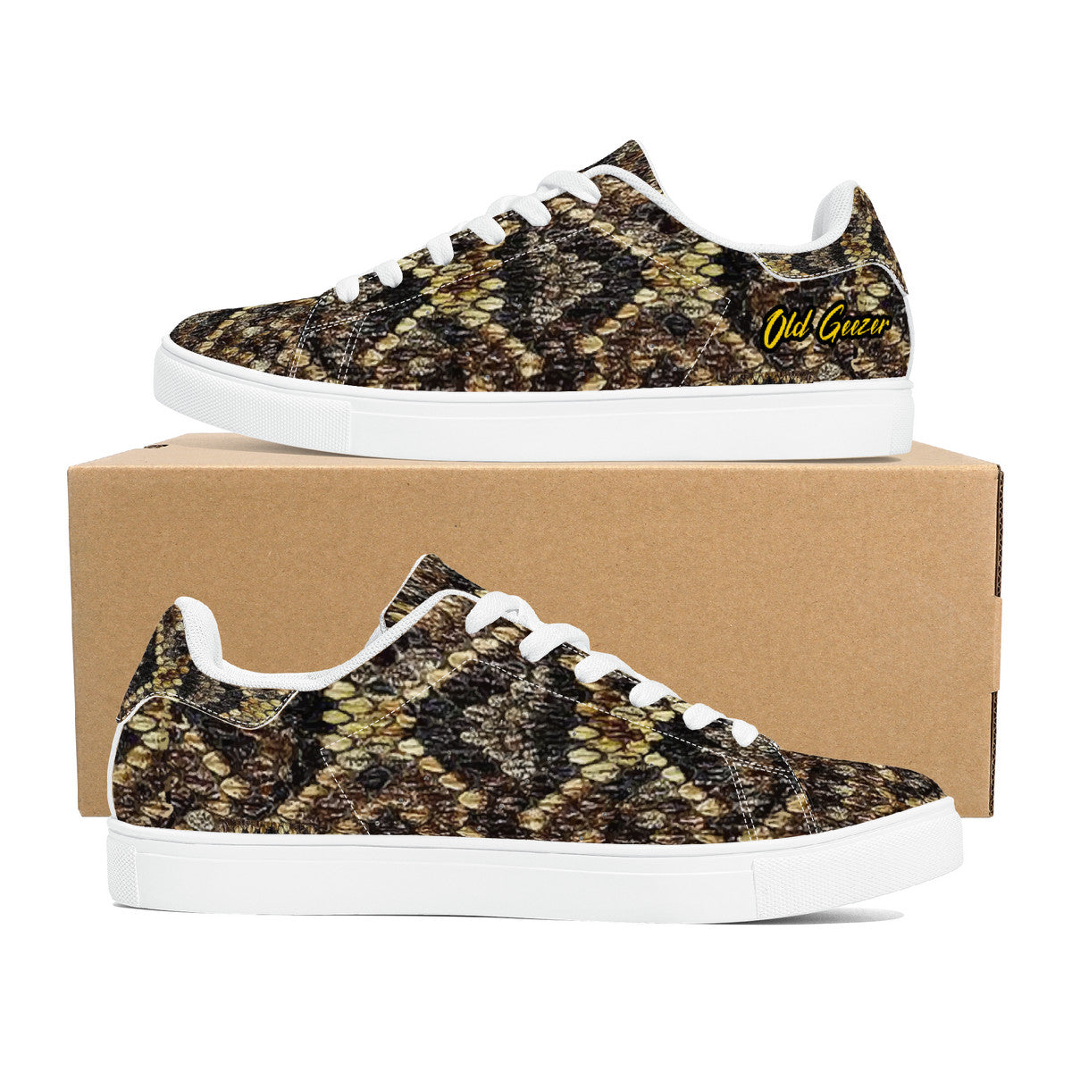 Old Geezer Rattler Low-Top Synthetic Leather Sneakers - White