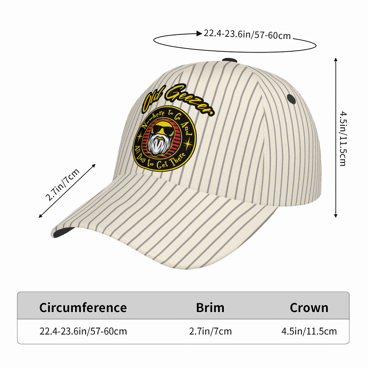 Old Geezer Nowhere to go Stripe Curved Brim Baseball Cap (AOP)