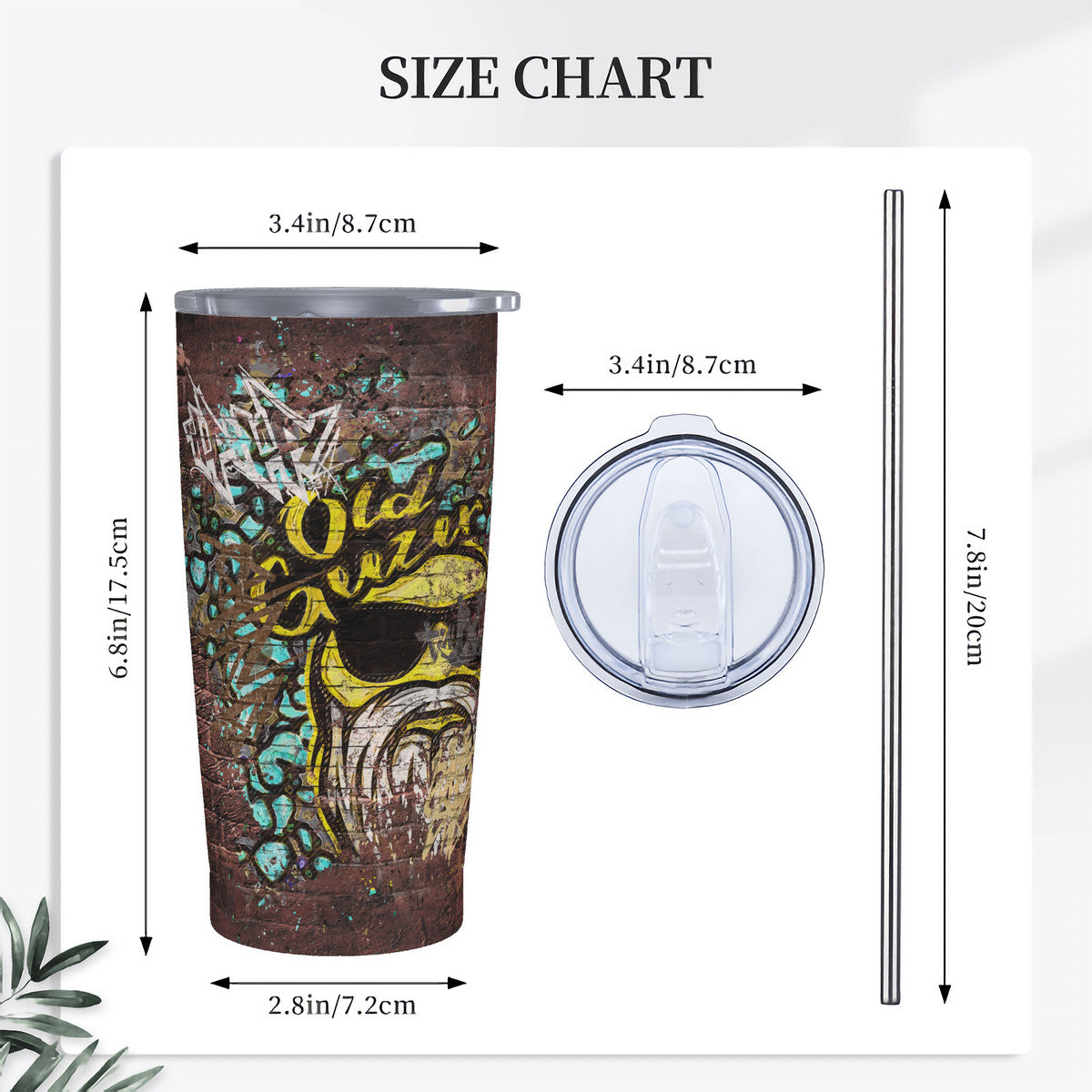 Old Geezer Graffiti Wall 20oz Stainless Steel Straw Lid Cup