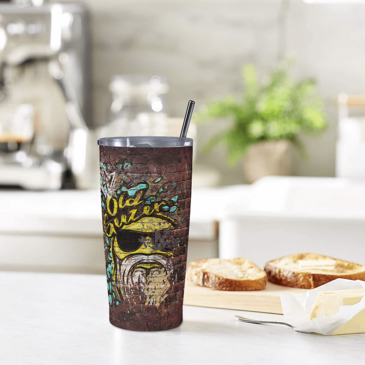 Old Geezer Graffiti Wall 20oz Stainless Steel Straw Lid Cup