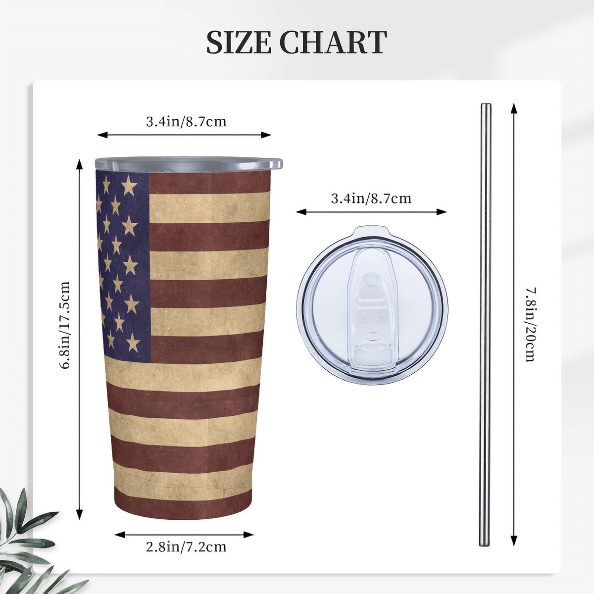 Old Geezer American Flag 20oz Stainless Steel Straw Lid Cup