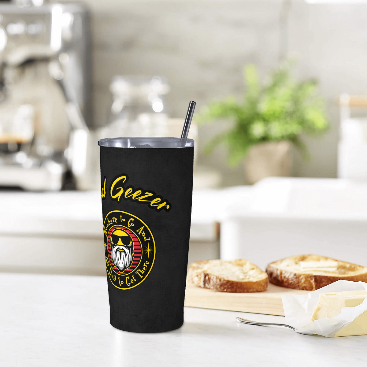 Old Geezer Nowhere to go  Black 20oz Stainless Steel Straw Lid Cup