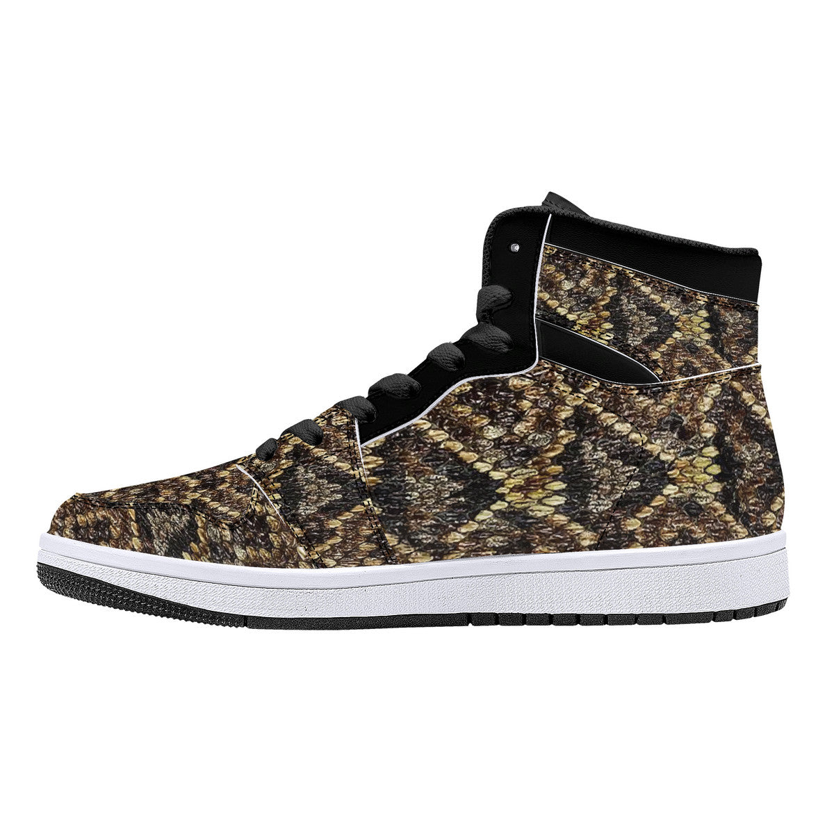 Old Geezer Rattler Skin Pattern High-Top Synthetic Leather Sneakers - Black