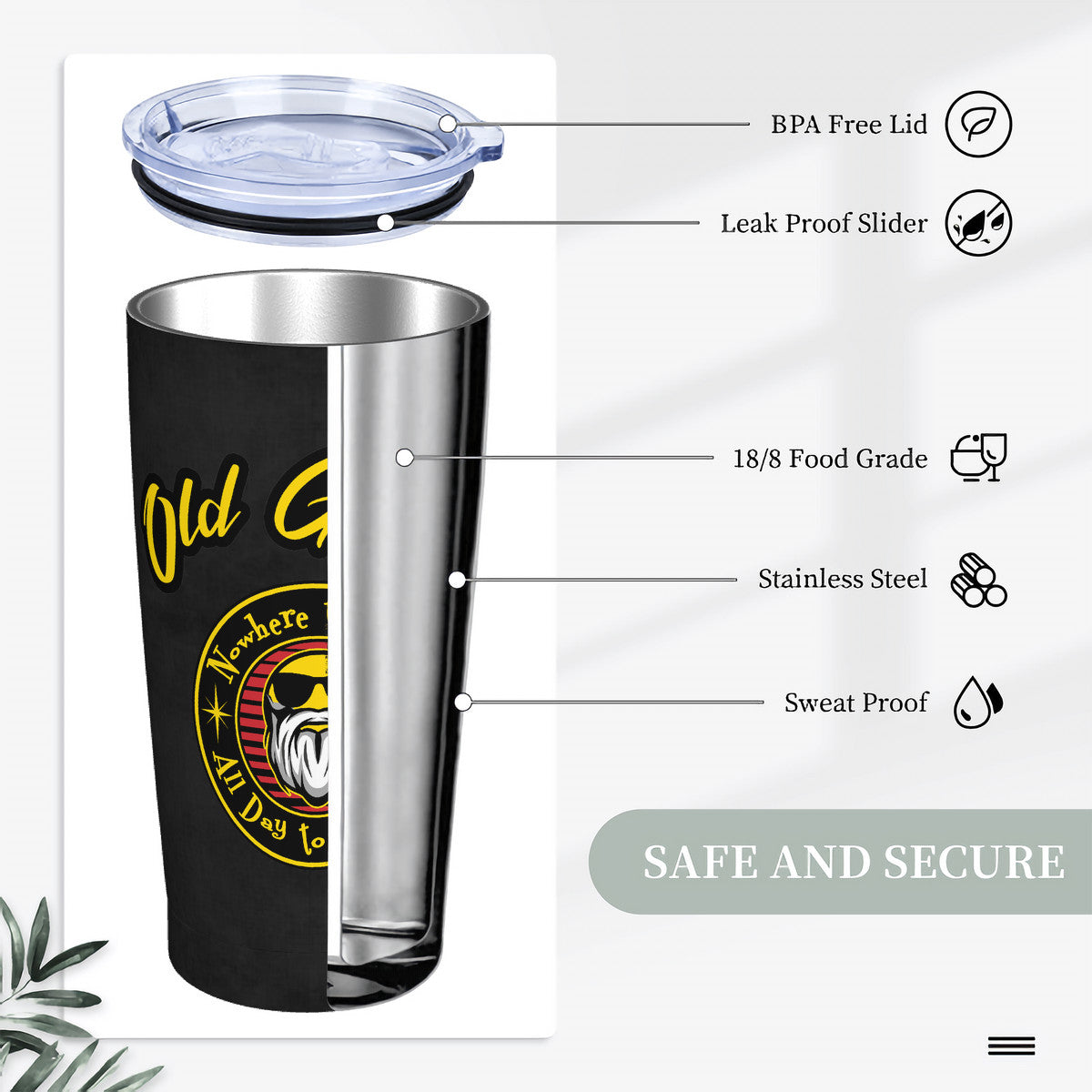 Old Geezer Nowhere to go  Black 20oz Stainless Steel Straw Lid Cup