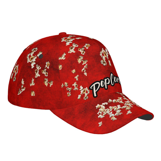 Popcorn Red Curved Brim Baseball Cap (AOP)