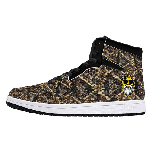 Old Geezer Rattler Skin Pattern High-Top Synthetic Leather Sneakers - Black