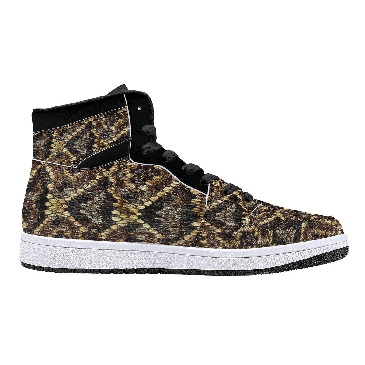Old Geezer Rattler Skin Pattern High-Top Synthetic Leather Sneakers - Black